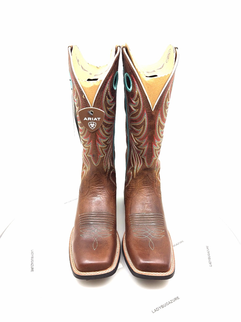 NIB Ariat Women’s Round Up Ryder Square Toe Boots W/Turquoise Accents Size 7.5
